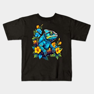 Chameleon Surrounded by Vibrant Spring Flowers Kids T-Shirt